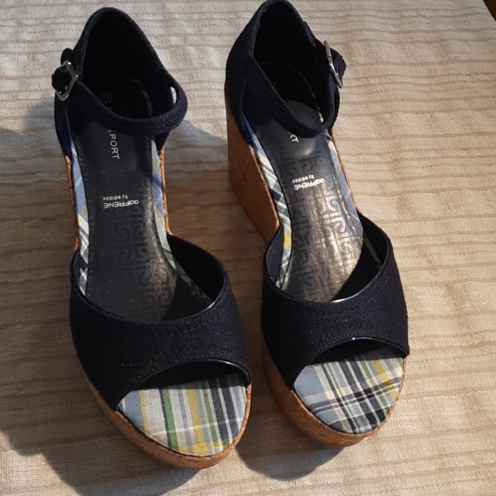 Navy Rockport strappy wedges size 6.5